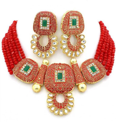 Henuka Brass Gold-plated Red Jewellery Set(Pack of 1)