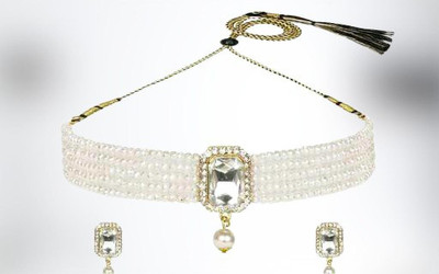 Ruhi Alloy Gold-plated White Jewellery Set(Pack of 1)