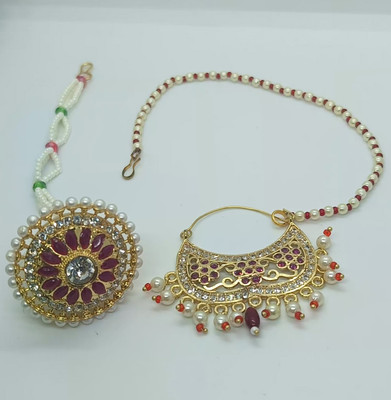 SR COLLECTIONS Brass, Stone Gold-plated Red Jewellery Set(Pack of 2)