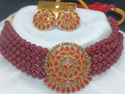 DEVANSH A SWEET LIFE Alloy Gold-plated Maroon Jewellery Set(Pack of 3)