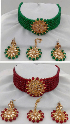 RPJEWEL Alloy Gold-plated Green, Maroon Jewellery Set(Pack of 1)