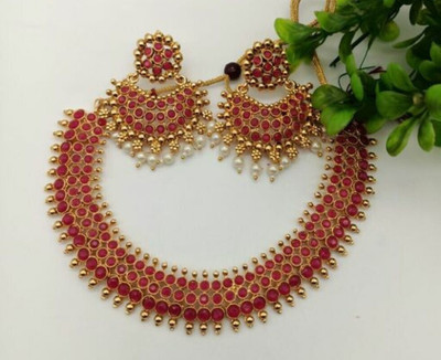 Manmohini Alloy Gold-plated Gold, Red Jewellery Set(Pack of 1)