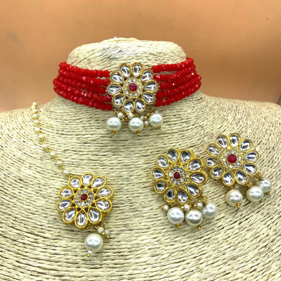 GEODE DELIGHT Alloy Gold-plated Red Jewellery Set(Pack of 4)