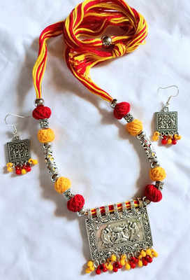 Praanjali'S Collections Metal, Brass, Fabric, Oxidised Silver, Dori Multicolor Jewellery Set(Pack of 1)