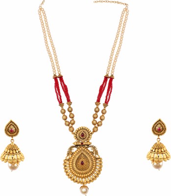 AKULYA JEWELS Metal Gold-plated Red Jewellery Set(Pack of 1)