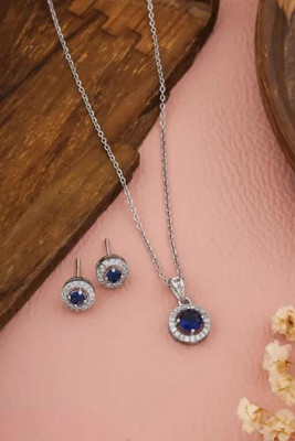 ISAMORA Brass Silver Blue, Silver Jewellery Set(Pack of 3)