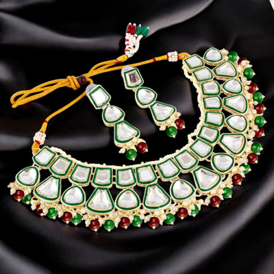 Lucky Jewellery Alloy Gold-plated Maroon, Green Jewellery Set(Pack of 3)