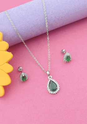 Pihoo Enterprise Alloy Silver Green Jewellery Set(Pack of 1)