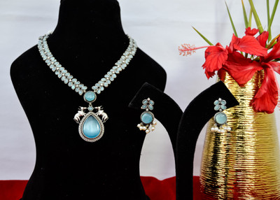 meghana Brass Sterling Silver Turquoise Jewellery Set(Pack of 1)