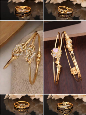 VEDDAA Brass Gold-plated Black, White, Green Jewellery Set(Pack of 6)