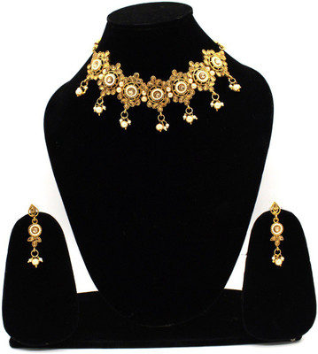 Uniquedezines Metal Gold-plated White, Gold Jewellery Set(Pack of 1)