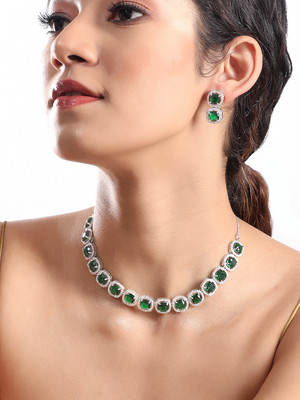 RUBANS Brass Silver Silver, Green Jewellery Set(Pack of 1)