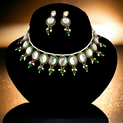 Lucky Jewellery Alloy Gold-plated Green Jewellery Set(Pack of 3)