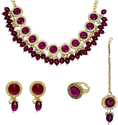 ACCESSHER Brass Gold-plated Pink, Gold Jewellery Set(Pack of 1)