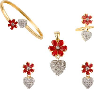 M Gold Alloy Gold-plated Red Jewellery Set(Pack of 1)