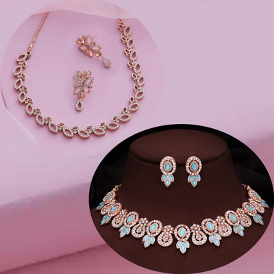 Alasca Brass Gold-plated Rose Gold, Blue Jewellery Set(Pack of 2)