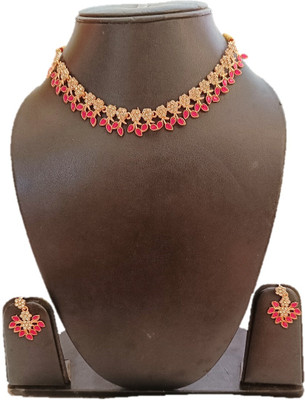 K&K KREATION Alloy Gold-plated Pink Jewellery Set(Pack of 3)