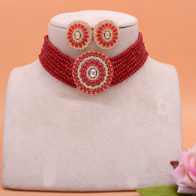 Poojajewl Brass Gold-plated Red Jewellery Set(Pack of 3)