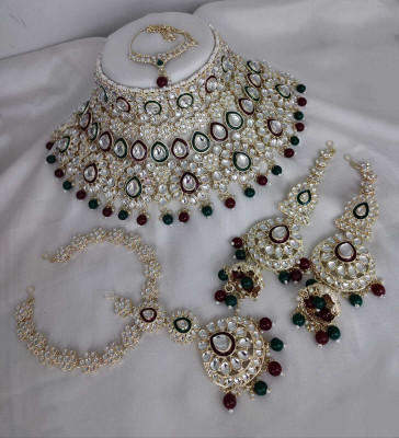 MAHADEV Alloy Gold-plated Green, Maroon Jewellery Set(Pack of 5)