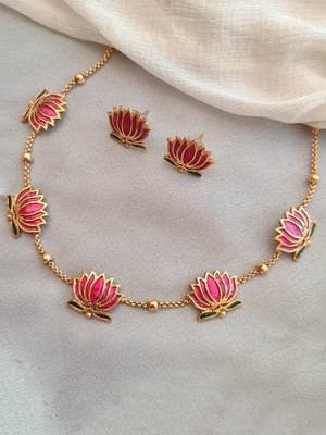 Weroxa Brass, Copper Gold-plated Pink, Gold Jewellery Set(Pack of 1)
