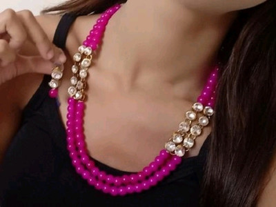 White pearl Crystal Gold-plated Pink Jewellery Set(Pack of 1)