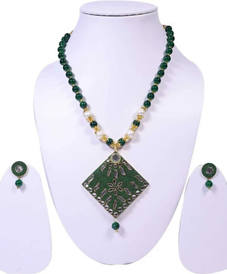 Darsha Collections Brass, Mother of Pearl, Dori, Alloy Gold-plated Green Jewellery Set(Pack of 1)