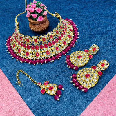 VATSALYA creation Alloy Gold-plated, Silver Ruby Red Jewellery Set(Pack of 1)