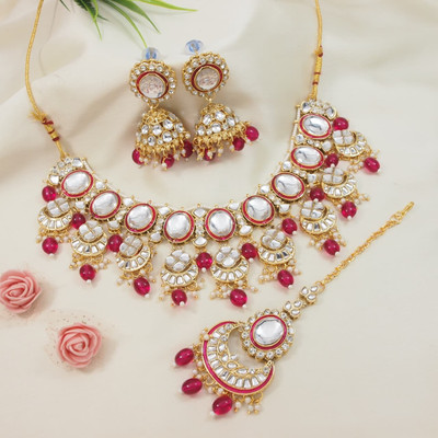 Jewwel Alloy Gold-plated Ruby Red Jewellery Set(Pack of 4)