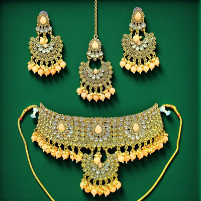 Aroras Bridal & Fashion Jewellery Brass Gold-plated Gold Jewellery Set(Pack of 1)