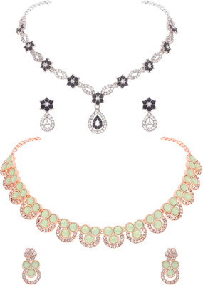 Sangria Brass Gold-plated Silver, Rose Gold, Green Jewellery Set(Pack of 2)