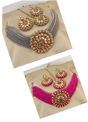 Padmavati Bangles Alloy Gold-plated Grey, Pink Jewellery Set(Pack of 2)
