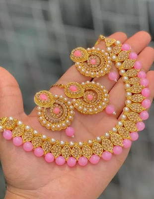 jatin imitation Metal Gold-plated Pink Jewellery Set(Pack of 3)