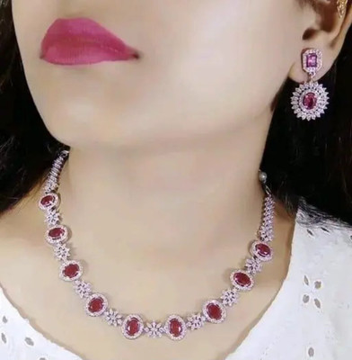 Tiyara Brass Silver Green Jewellery Set(Pack of 1)