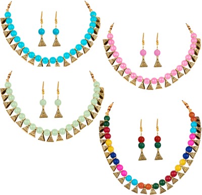 TAP Fashion Copper Gold-plated Turquoise, Pink, Green, Multicolor Jewellery Set(Pack of 1)