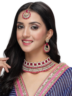 Sukkhi Alloy Gold-plated Pink Jewellery Set(Pack of 1)