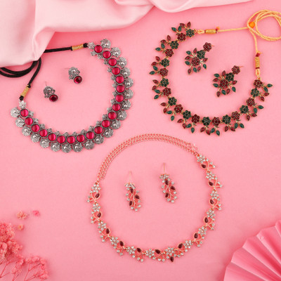 Vedda Brass Gold-plated Silver, White, Pink Jewellery Set(Pack of 3)