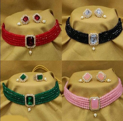 ashlyn creations Crystal Red, Black, Green, Pink Jewellery Set(Pack of 4)