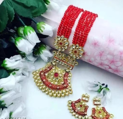 SatnamCreation Alloy Gold-plated Red Jewellery Set(Pack of 1)