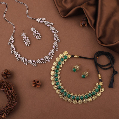 Vedda Brass Gold-plated Gold, Green, Silver, Purple Jewellery Set(Pack of 2)