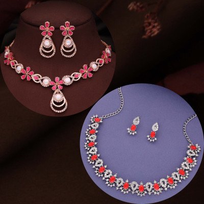 Vedda Brass Gold-plated Silver, Red, Pink Jewellery Set(Pack of 1)