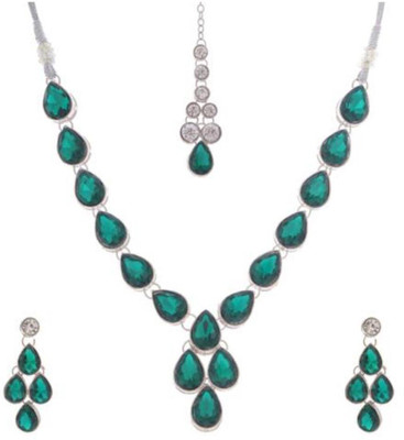 Aaruhi Degine Creation Stone Green Jewellery Set(Pack of 1)