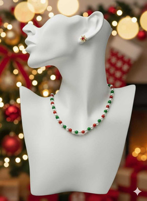 Rajranicreation Mother of Pearl, Glass Gold-plated Green, White, Red Jewellery Set(Pack of 1)