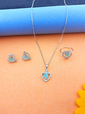 Aviate Alloy Silver Turquoise Jewellery Set(Pack of 1)