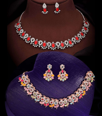 Divastri Brass Gold-plated Multicolor Jewellery Set(Pack of 2)