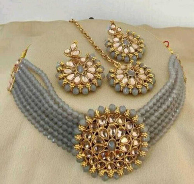 Chikku Alloy Gold-plated Grey Jewellery Set(Pack of 1)