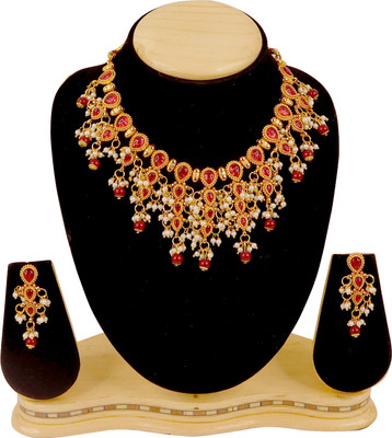 Swarajshop Brass, Copper Gold-plated Maroon Jewellery Set(Pack of 1)