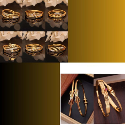 VEDDAA Brass Gold-plated Red, Beige Jewellery Set(Pack of 8)