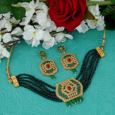 MANSIYAORANGE Copper Gold-plated Green Jewellery Set(Pack of 3)