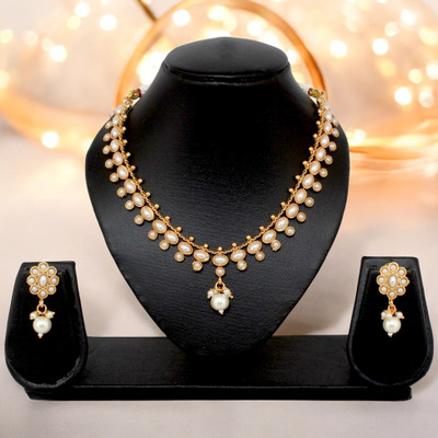 Lucky Jewellery Alloy Gold-plated White Jewellery Set(Pack of 3)