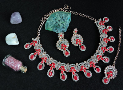 VATSALYA creation Alloy Gold-plated Red, Silver Jewellery Set(Pack of 1)